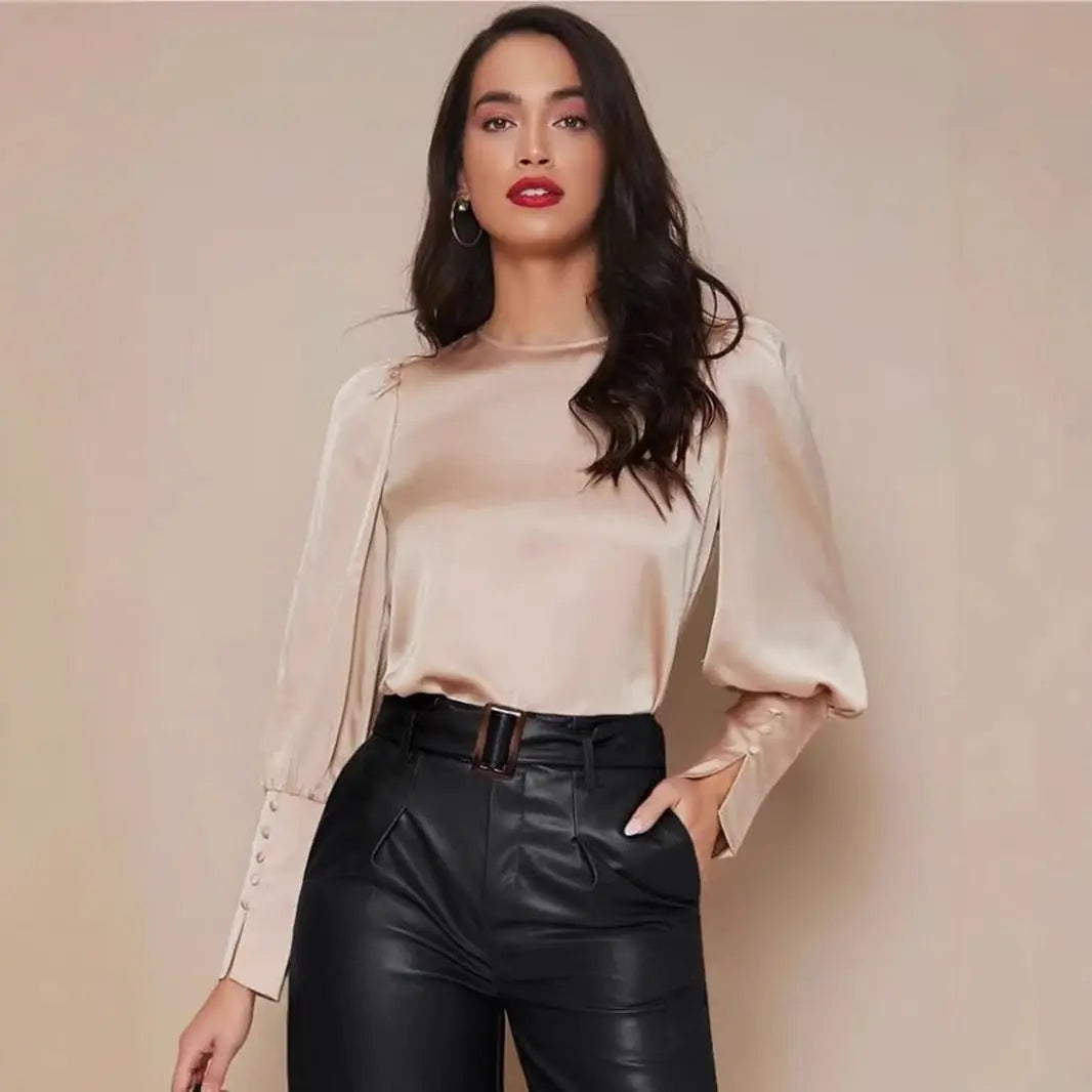 Long Sleeved Satin Shirt Women Spring Autumn Lantern Sleeve Satin Shirt Top Bella Mia