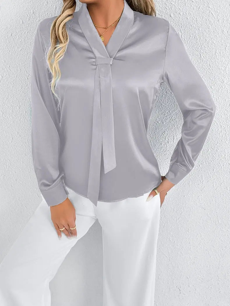 Women Summer Satin Shirt White Women Long Sleeve Satin Top Shirt Bella Mia