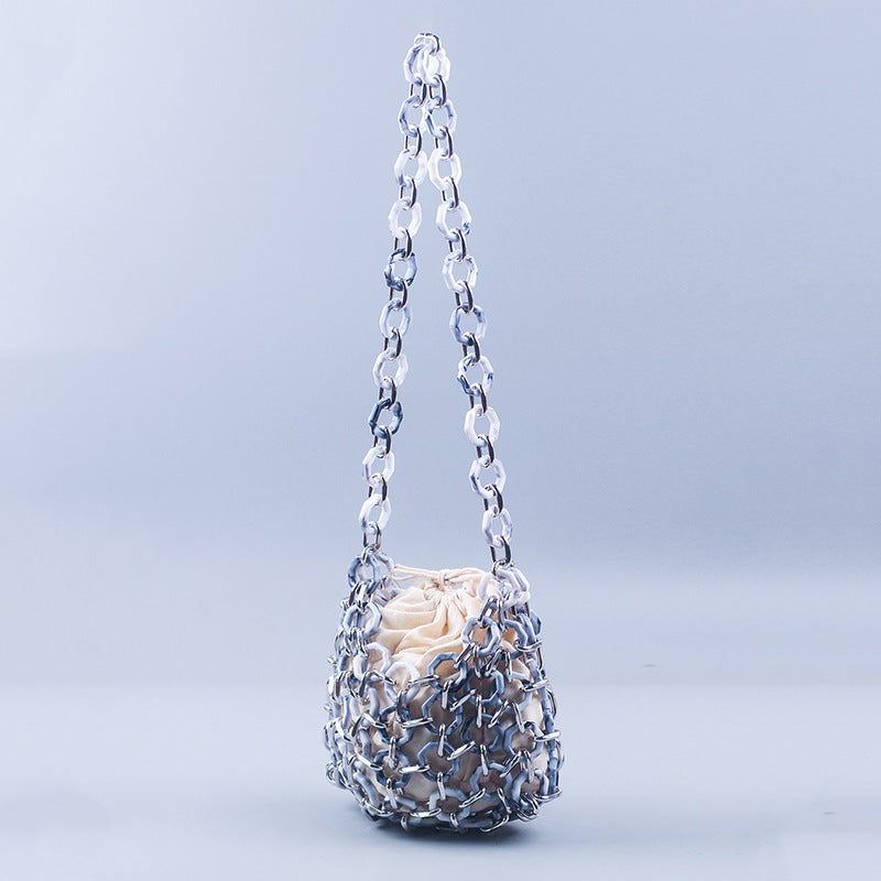 Niche Retro Japanese Korean Dignified Hollow Out Cutout Hand Woven Office All Matching Crossbody Shoulder Dual Use Bag Bella Mia