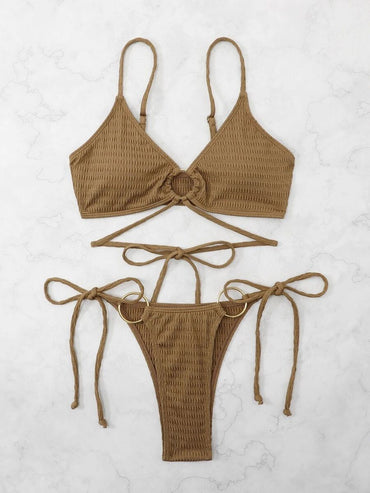 Swimsuit Women Summer Sexy Bikini Set Solid Color Tied Durable Swimwear