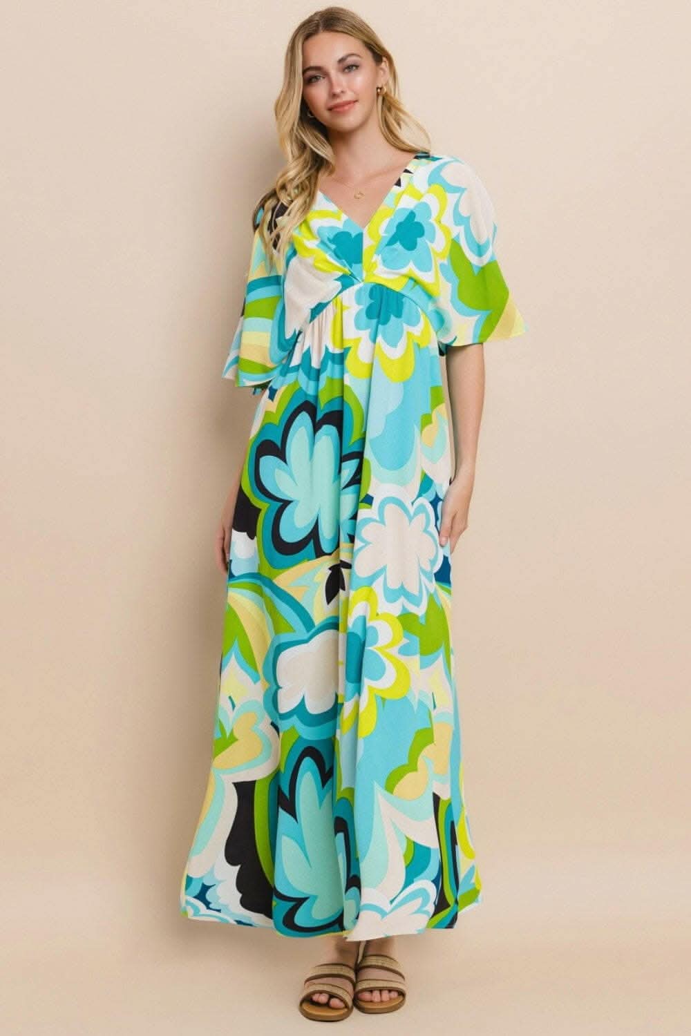 ODDI Floral Printed Slit Maxi Dress 
