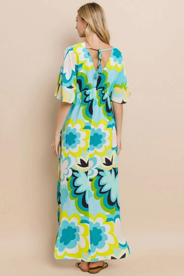 ODDI Floral Printed Slit Maxi Dress 