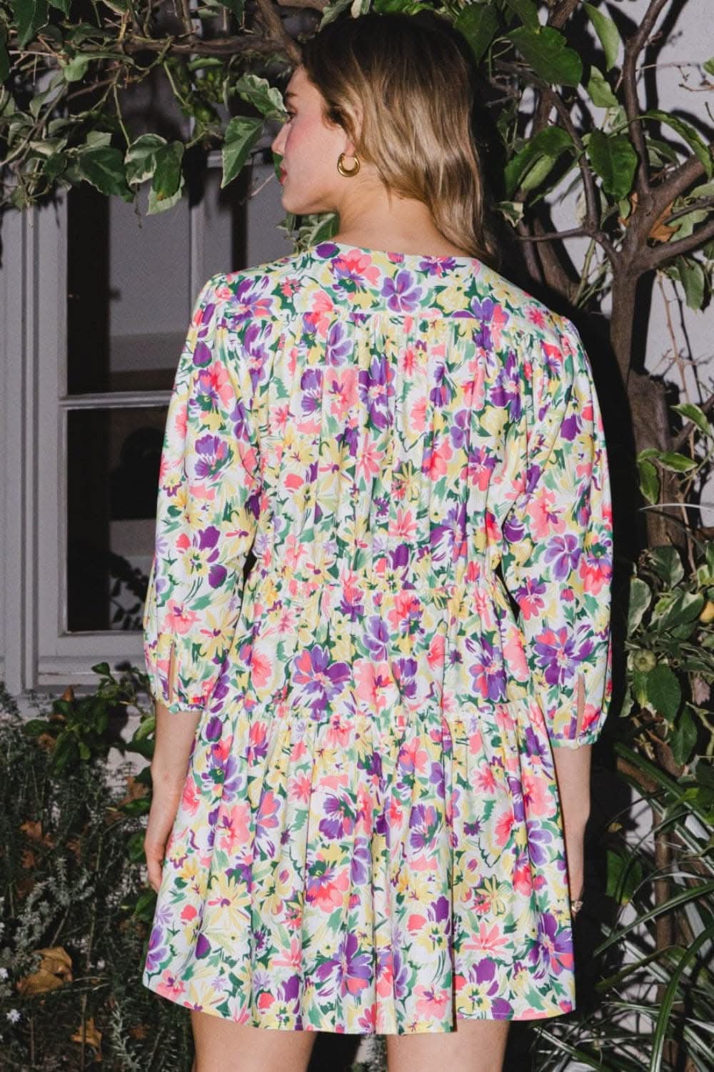 ODDI Full Size Floral Ruched Mini Dress for Chic Elegance - Love Salve 