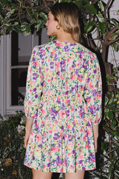 ODDI Full Size Floral Ruched Mini Dress for Chic Elegance - Love Salve 