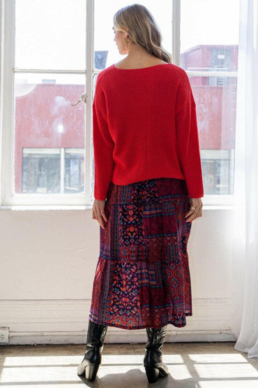 ODDI Full Size Printed Tiered Maxi Skirt 