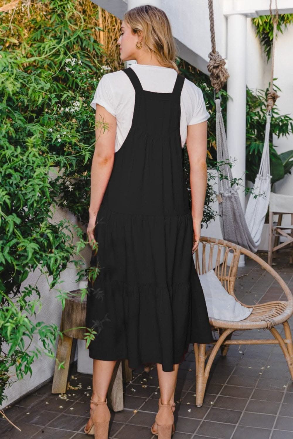 ODDI Full Size Sleeveless Tiered Midi Dress with Pockets - Love Salve 