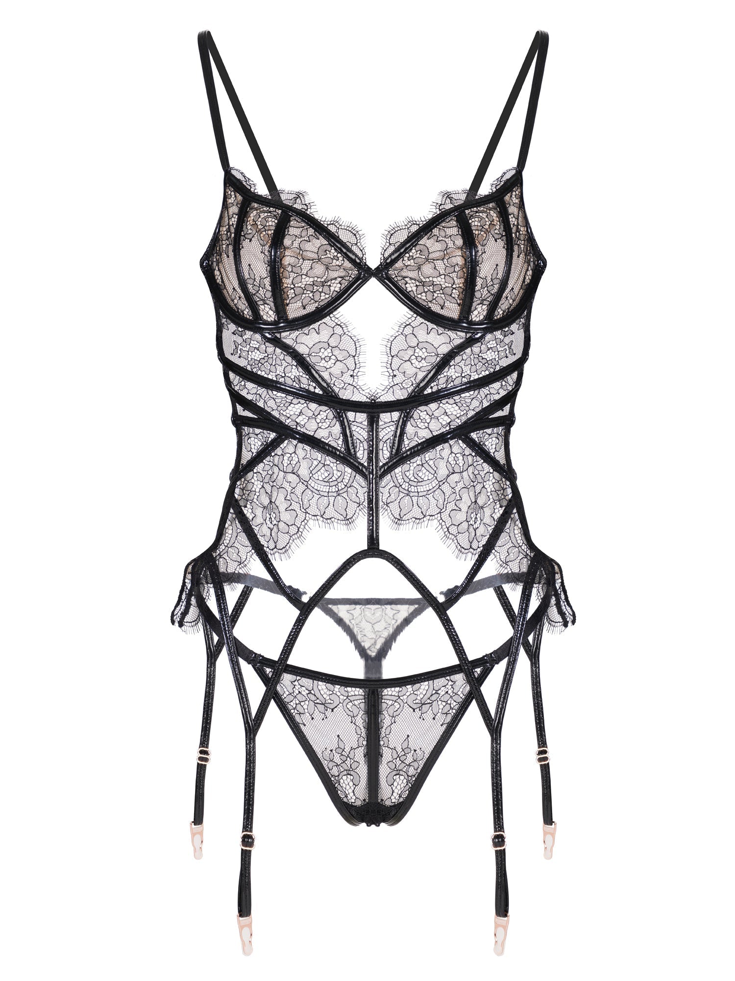 Seductive Black Patent Leather Lingerie Set Nightwear Hello.LA.Girl