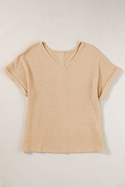 Oatmeal Textured Knit Button Back Cuffed Sleeve Tee - Love Salve 