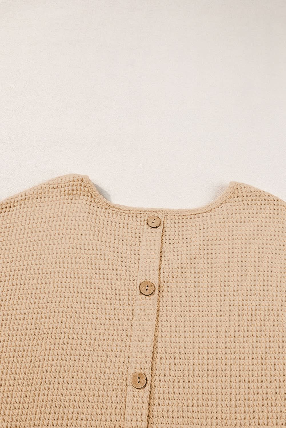 Oatmeal Textured Knit Button Back Cuffed Sleeve Tee - Love Salve 