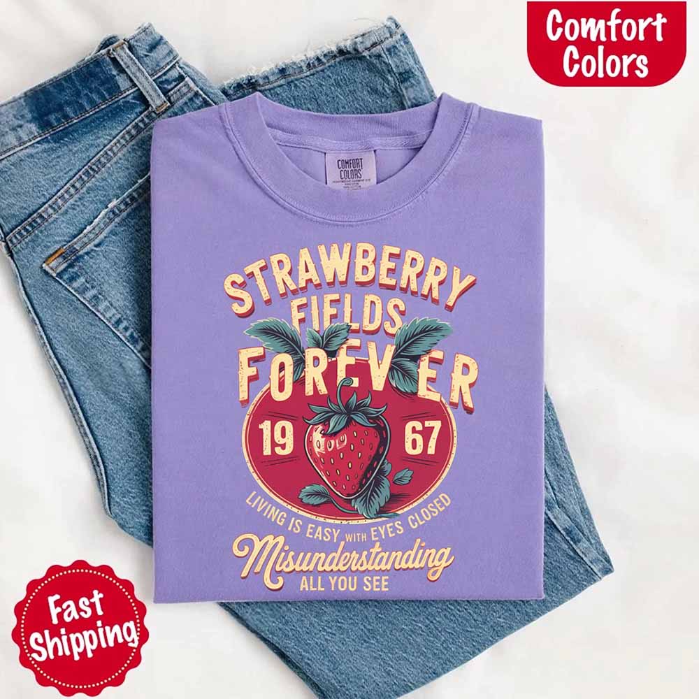 Old School Rock Band Tee – Strawberry Fields Comfort Colors Shirt Adorb Custom Tees