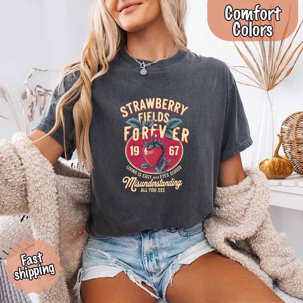 Old School Rock Band Tee – Strawberry Fields Comfort Colors Shirt Adorb Custom Tees