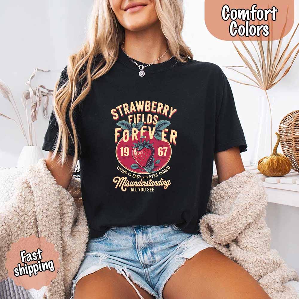 Old School Rock Band Tee – Strawberry Fields Comfort Colors Shirt Adorb Custom Tees