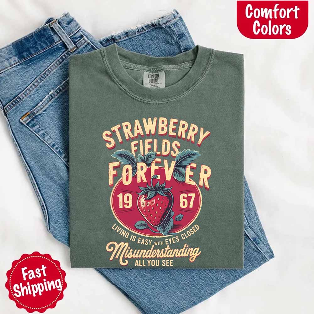 Old School Rock Band Tee – Strawberry Fields Comfort Colors Shirt Adorb Custom Tees