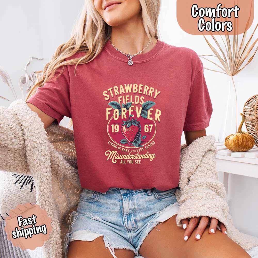 Old School Rock Band Tee – Strawberry Fields Comfort Colors Shirt Adorb Custom Tees
