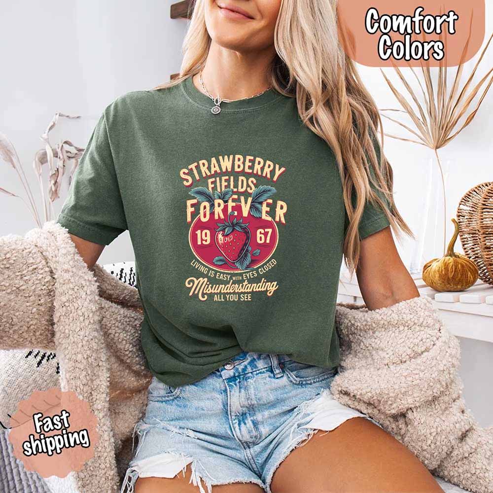Old School Rock Band Tee – Strawberry Fields Comfort Colors Shirt Adorb Custom Tees