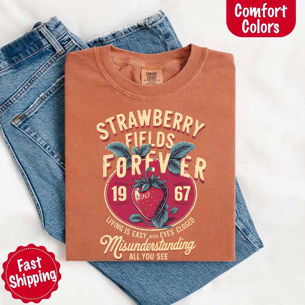 Old School Rock Band Tee – Strawberry Fields Comfort Colors Shirt Adorb Custom Tees