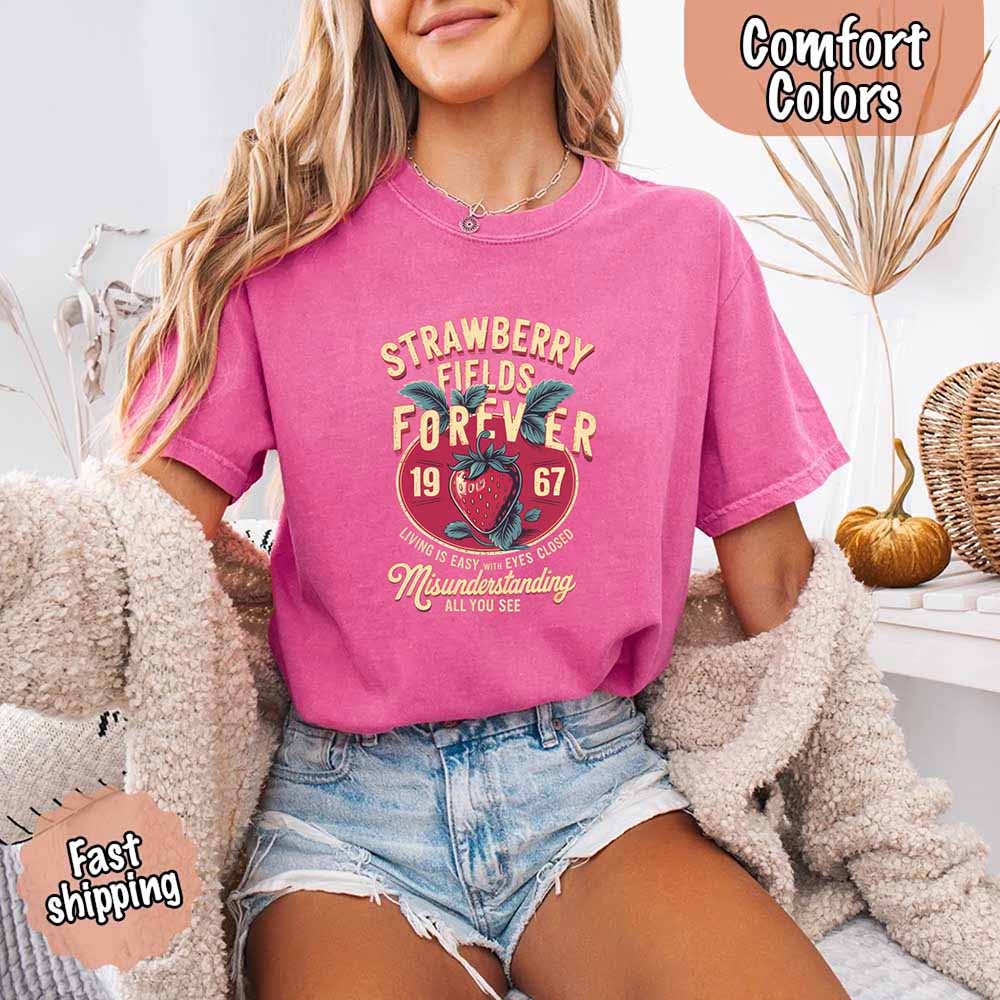 Old School Rock Band Tee – Strawberry Fields Comfort Colors Shirt Adorb Custom Tees