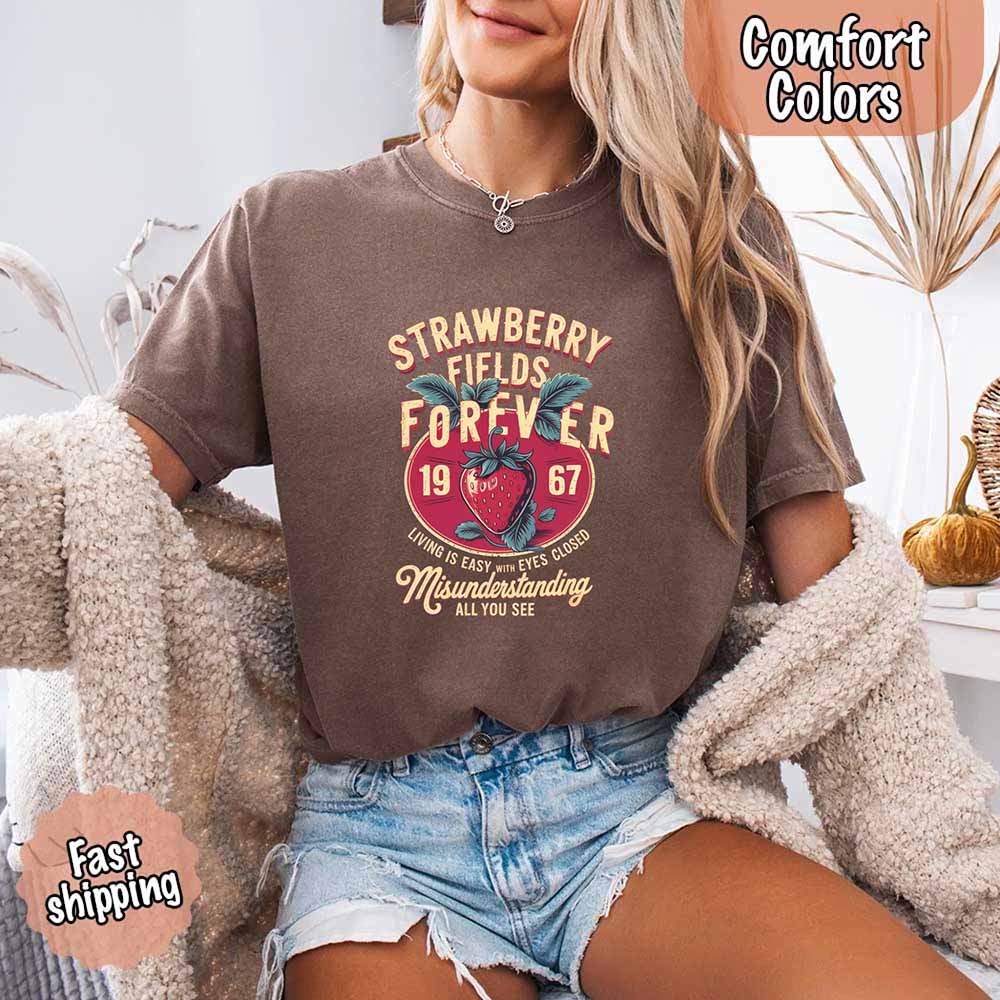 Old School Rock Band Tee – Strawberry Fields Comfort Colors Shirt Adorb Custom Tees