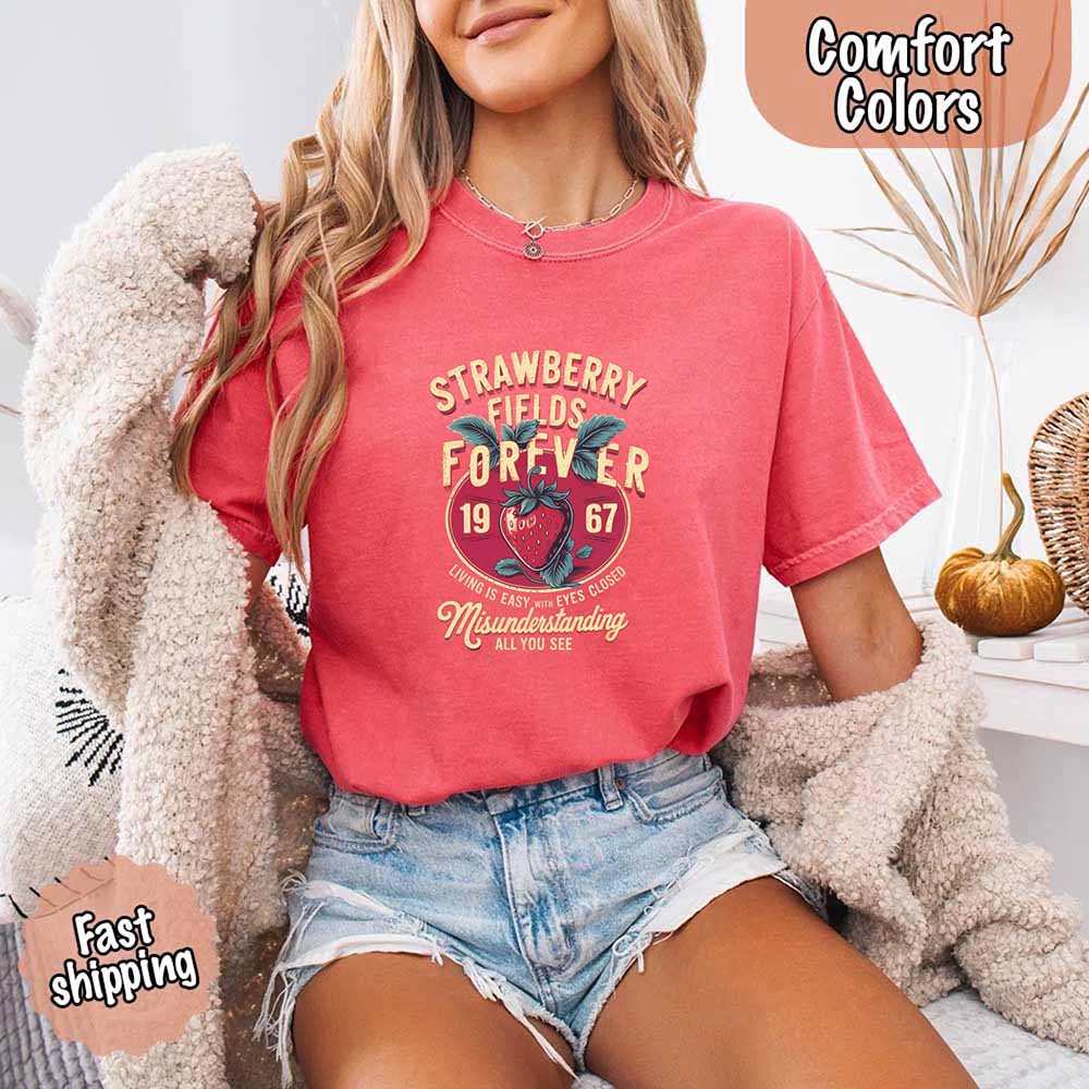 Old School Rock Band Tee – Strawberry Fields Comfort Colors Shirt Adorb Custom Tees