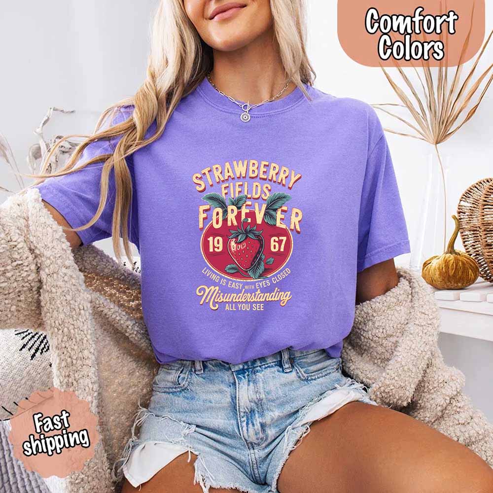 Old School Rock Band Tee – Strawberry Fields Comfort Colors Shirt Adorb Custom Tees
