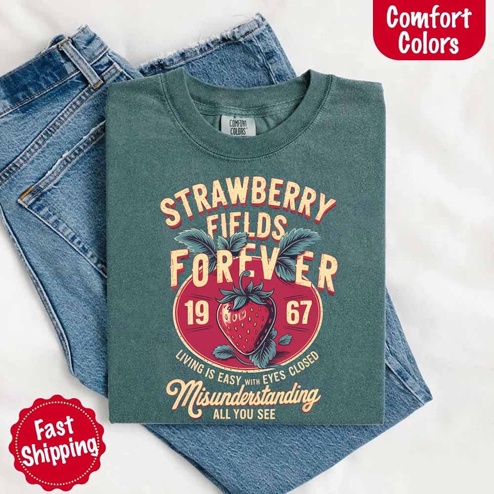 Old School Rock Band Tee – Strawberry Fields Comfort Colors Shirt Adorb Custom Tees