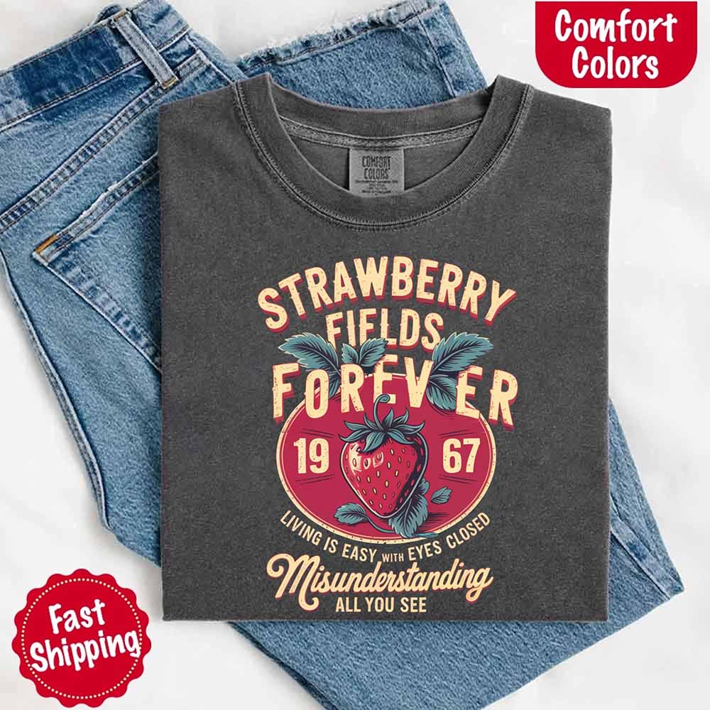 Old School Rock Band Tee – Strawberry Fields Comfort Colors Shirt Adorb Custom Tees