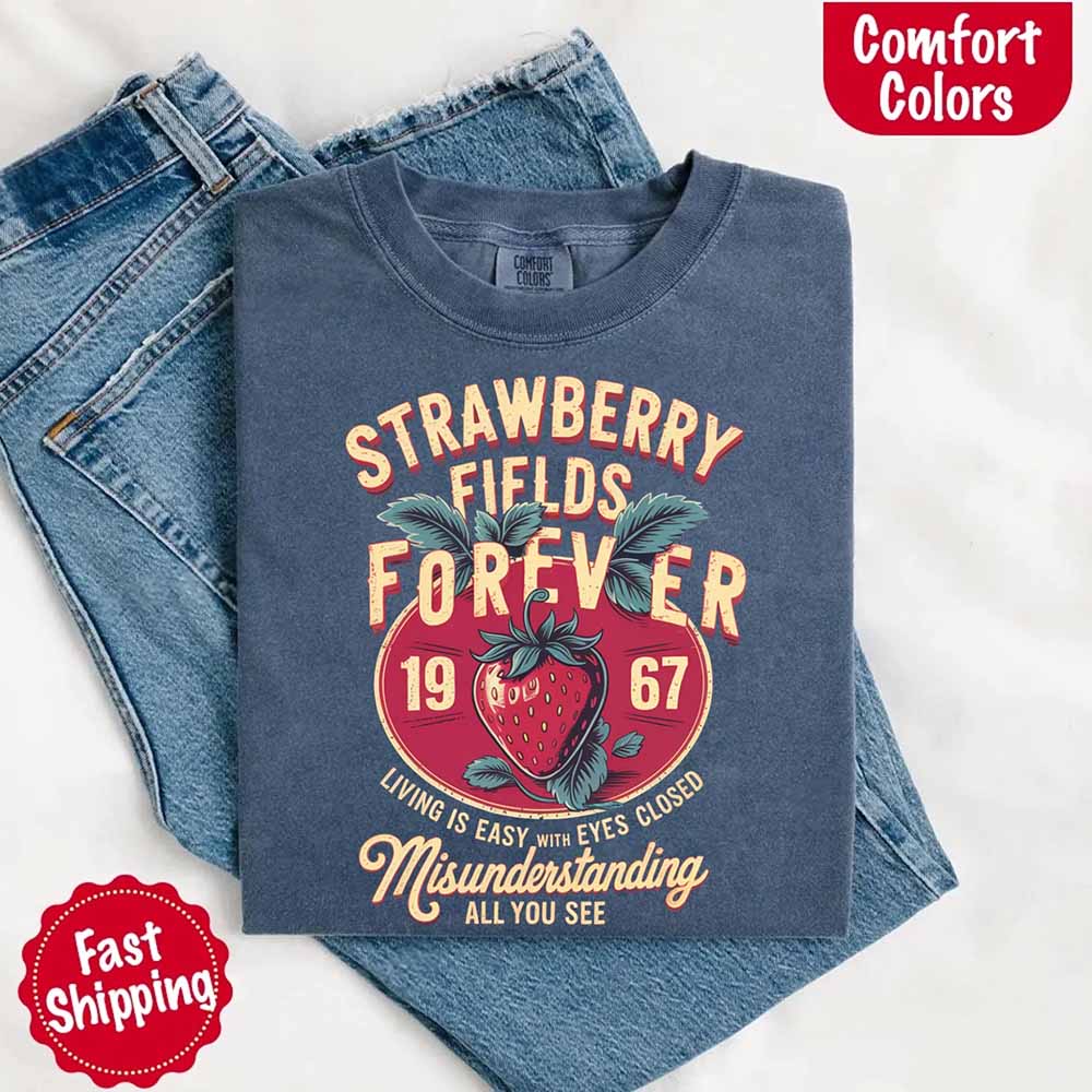 Old School Rock Band Tee – Strawberry Fields Comfort Colors Shirt Adorb Custom Tees