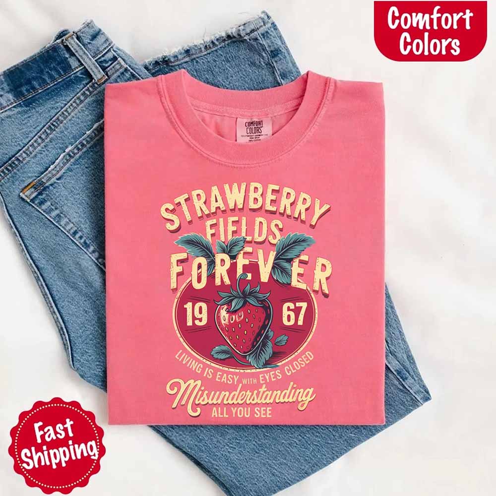 Old School Rock Band Tee – Strawberry Fields Comfort Colors Shirt Adorb Custom Tees