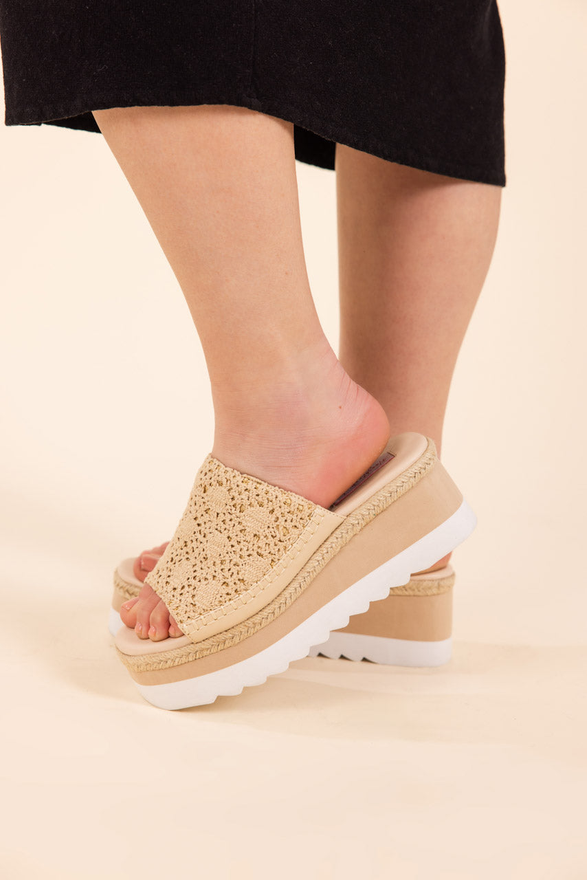 Ophelia Cream Wedges With Cork Underlay And Leather Lining Naughty Monkey
