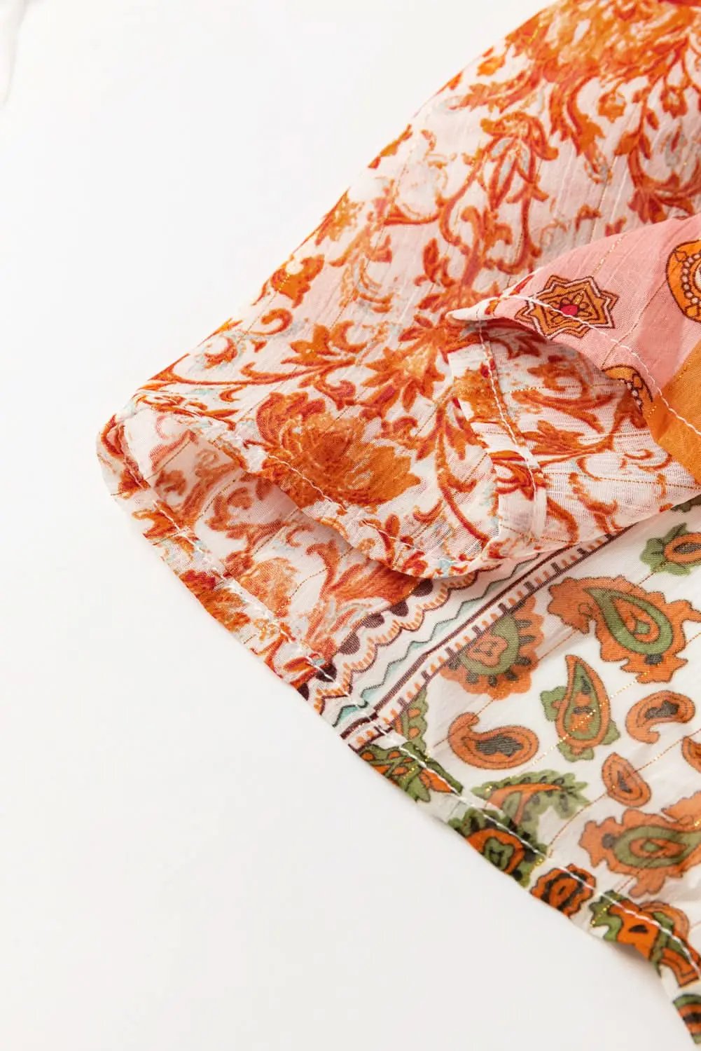 Orange Boho Paisley Mixed Print 3/4 Sleeve Chiffon Loose Dress - Love Salve 