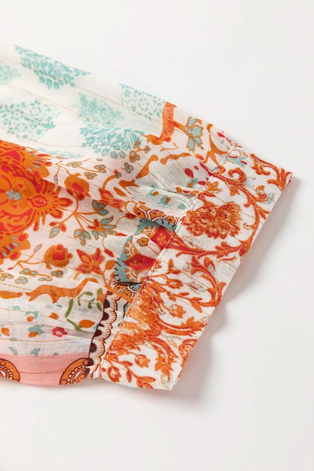 Orange Boho Paisley Mixed Print 3/4 Sleeve Chiffon Loose Dress - Love Salve 