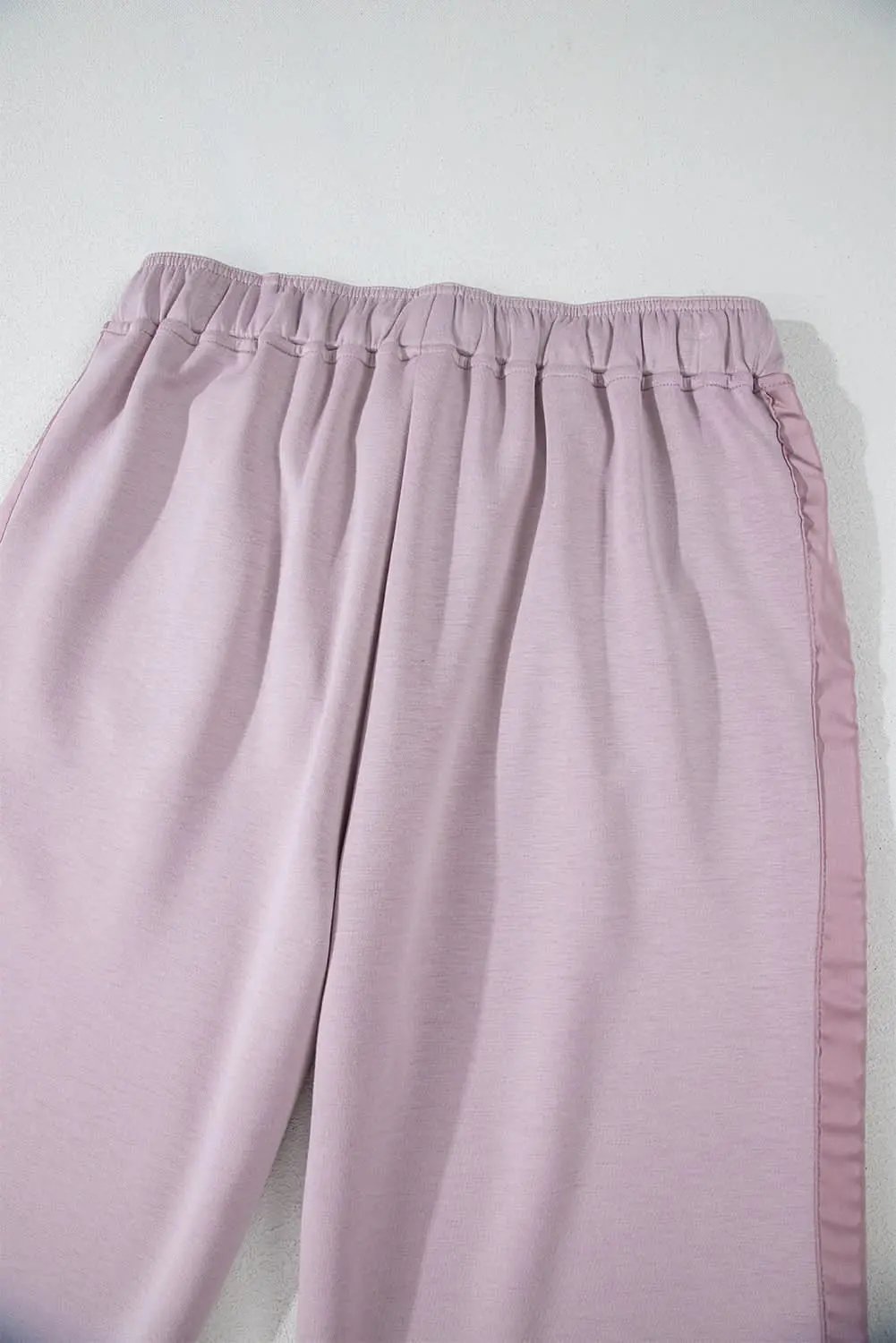 Orchid Petal Drawstring Waist Satin Stripe Patch Straight Leg High Waist Pants - Love Salve 