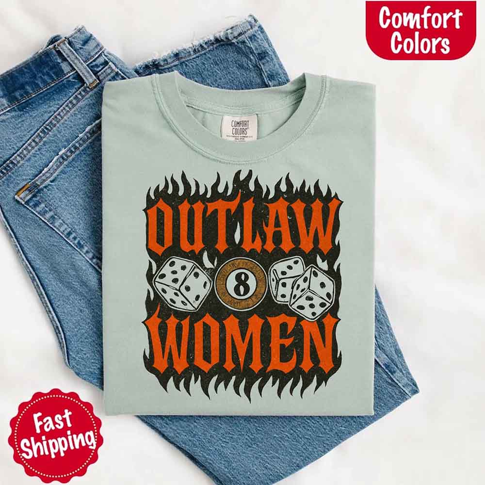 Comfort Colors Outlaw Women Flames Shirt – Vintage Western Cowgirl Shirt Adorb Custom Tees
