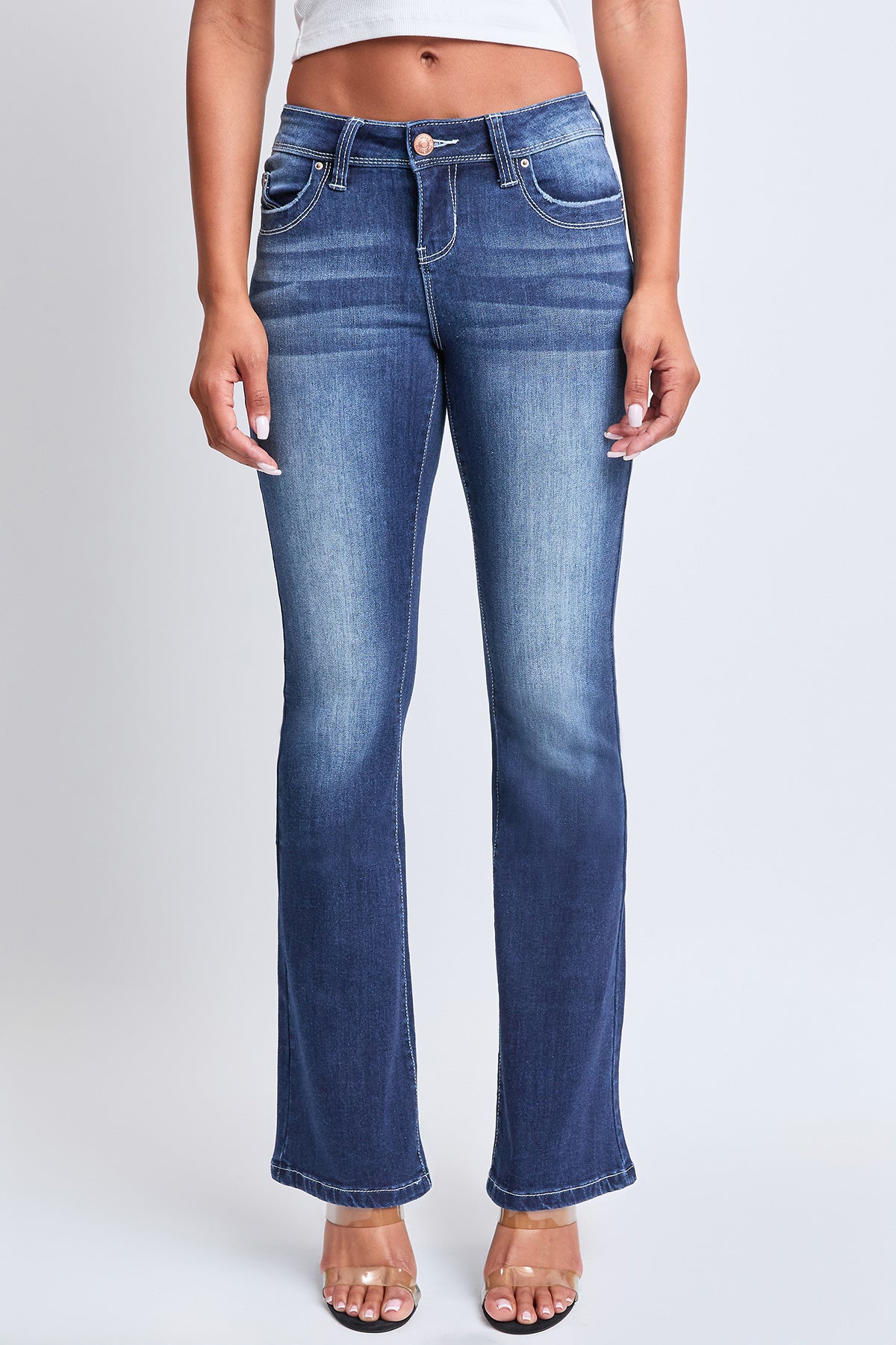 Women's WannaBettaButt Low Rise Embroidered Flare Jeans YMI JEANS