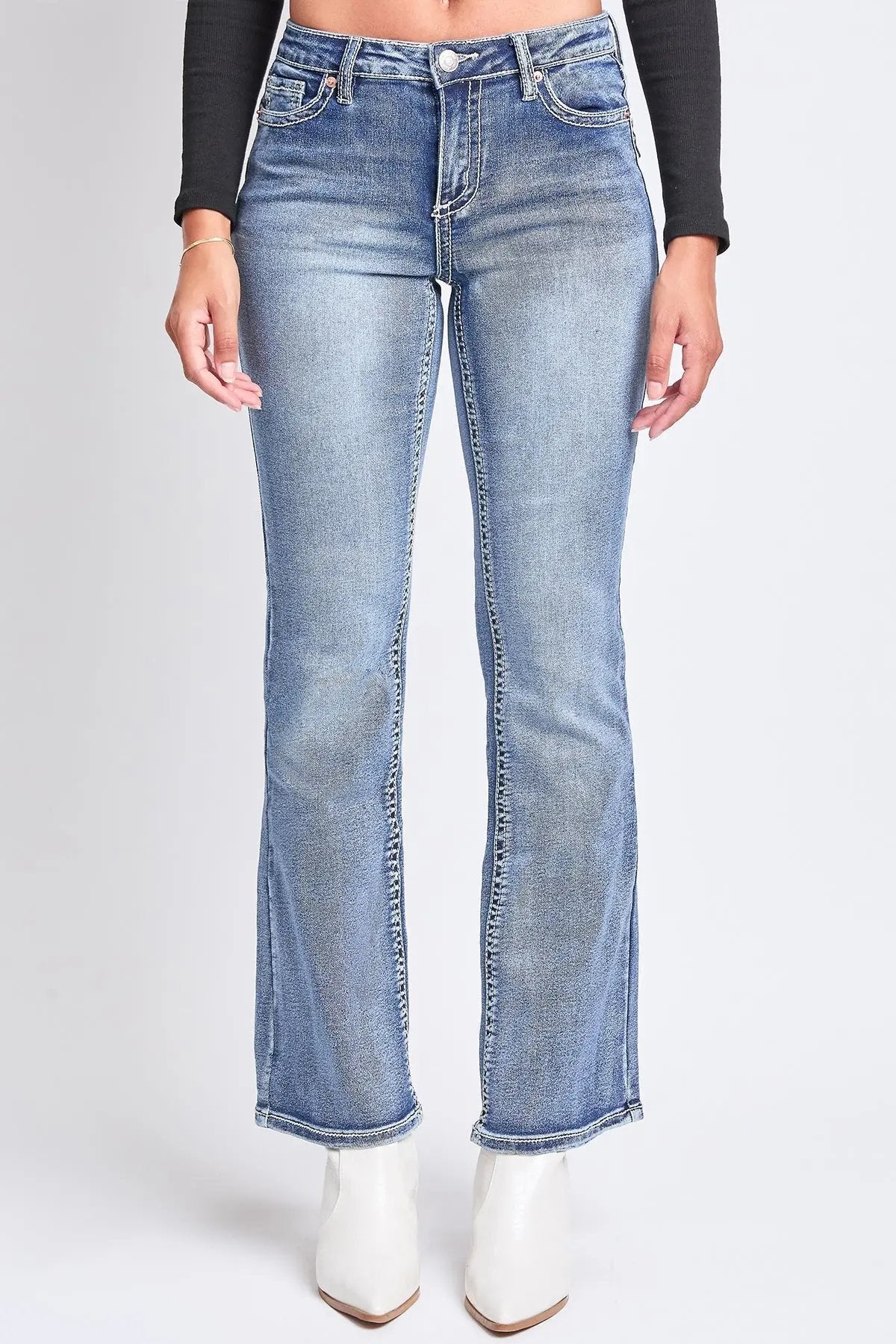 Women's Mid Rise Heavy Stitch Embroidered Bootcut Jeans YMI JEANS