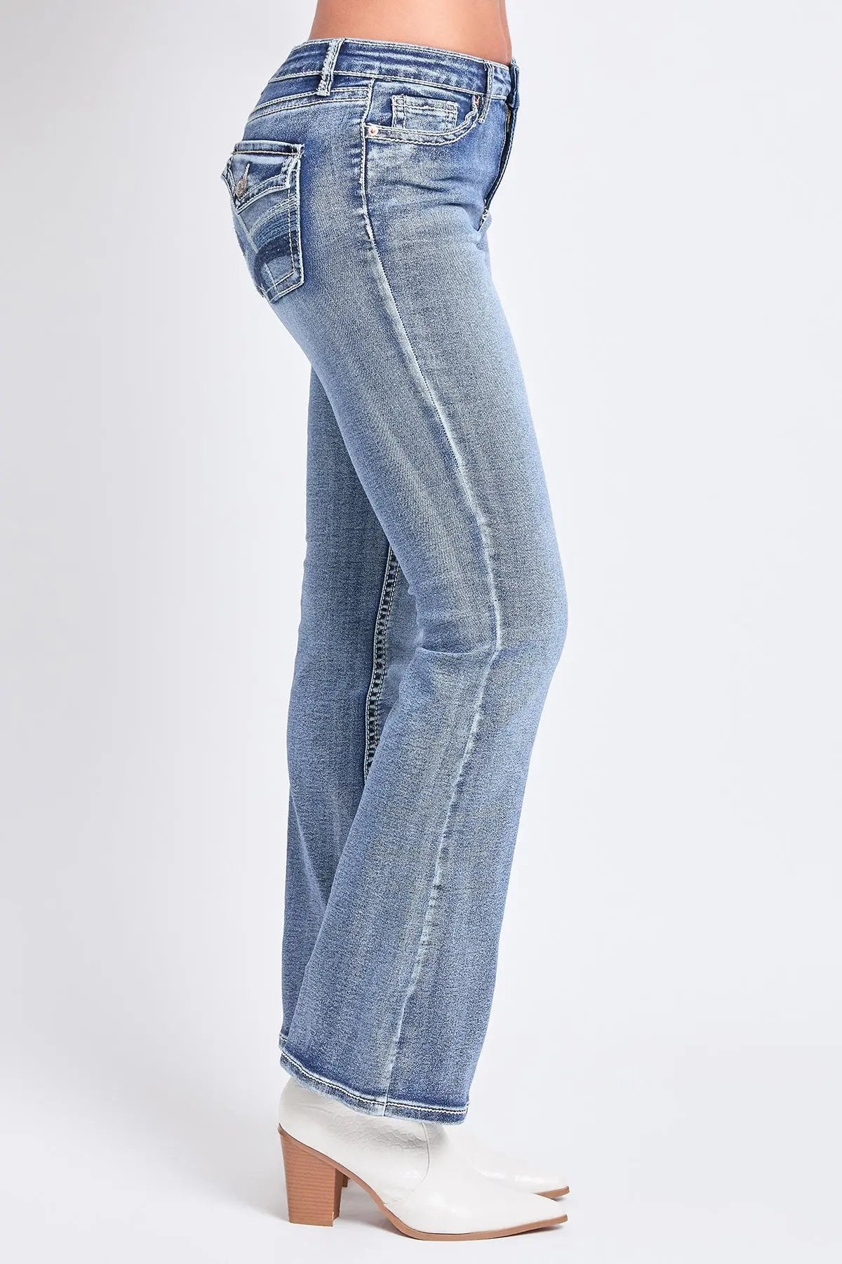 Women's Mid Rise Heavy Stitch Embroidered Bootcut Jeans YMI JEANS