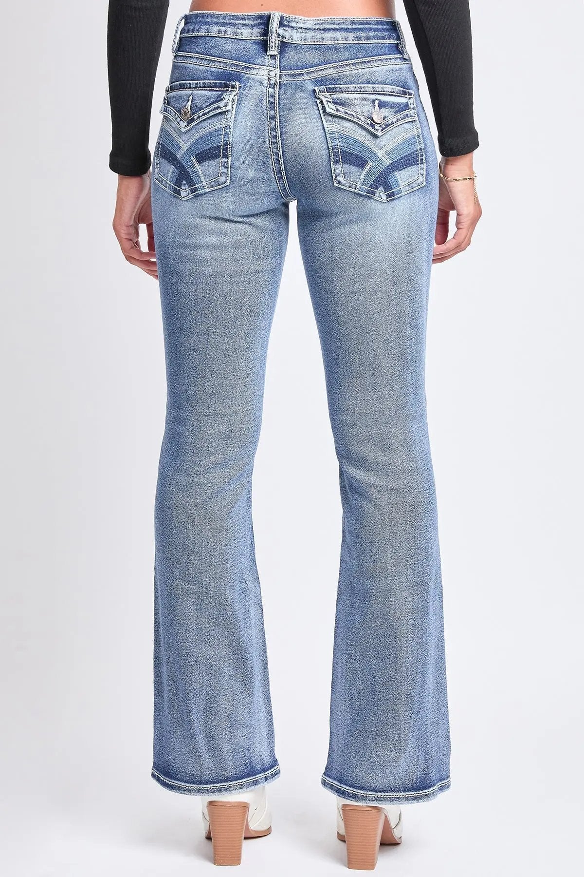 Women's Mid Rise Heavy Stitch Embroidered Bootcut Jeans YMI JEANS