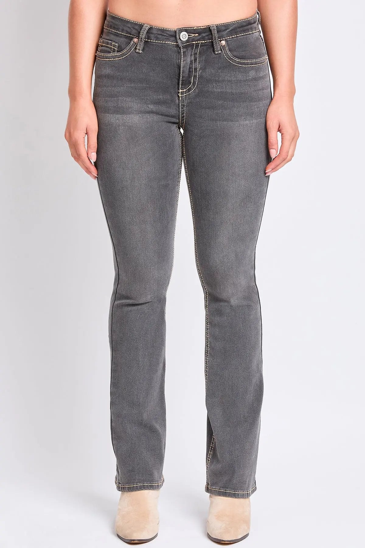 Women's Mid Rise Heavy Stitch Embroidered Bootcut Jeans YMI JEANS