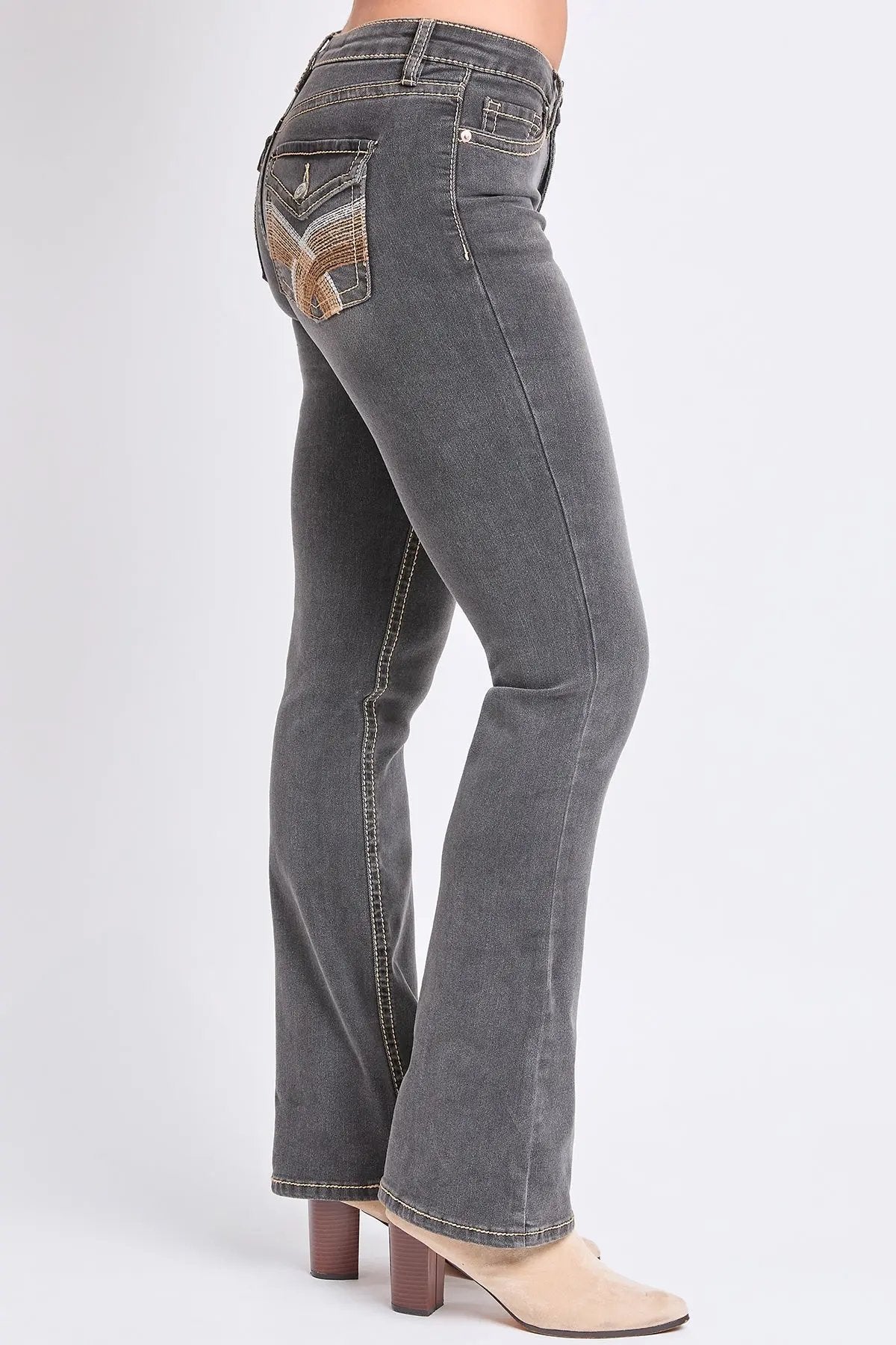 Women's Mid Rise Heavy Stitch Embroidered Bootcut Jeans YMI JEANS