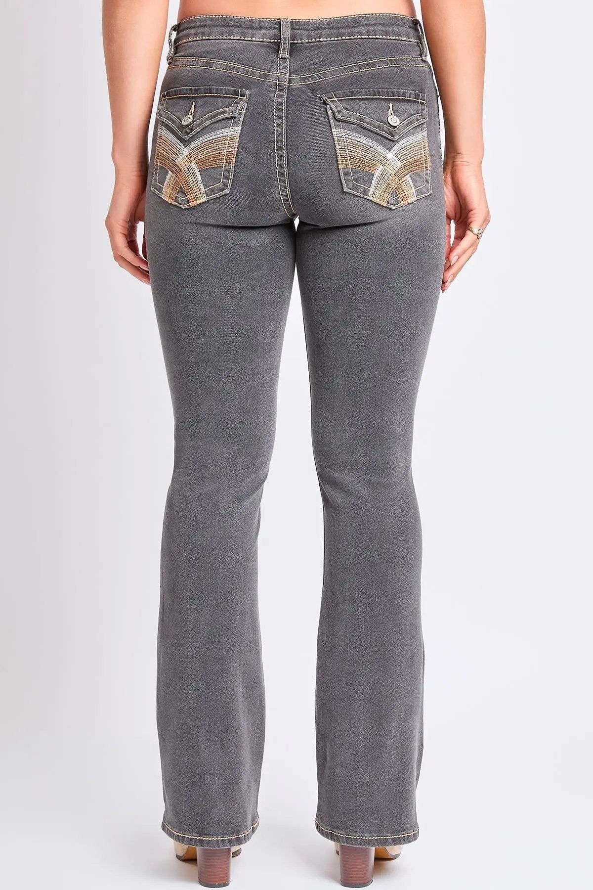 Women's Mid Rise Heavy Stitch Embroidered Bootcut Jeans YMI JEANS