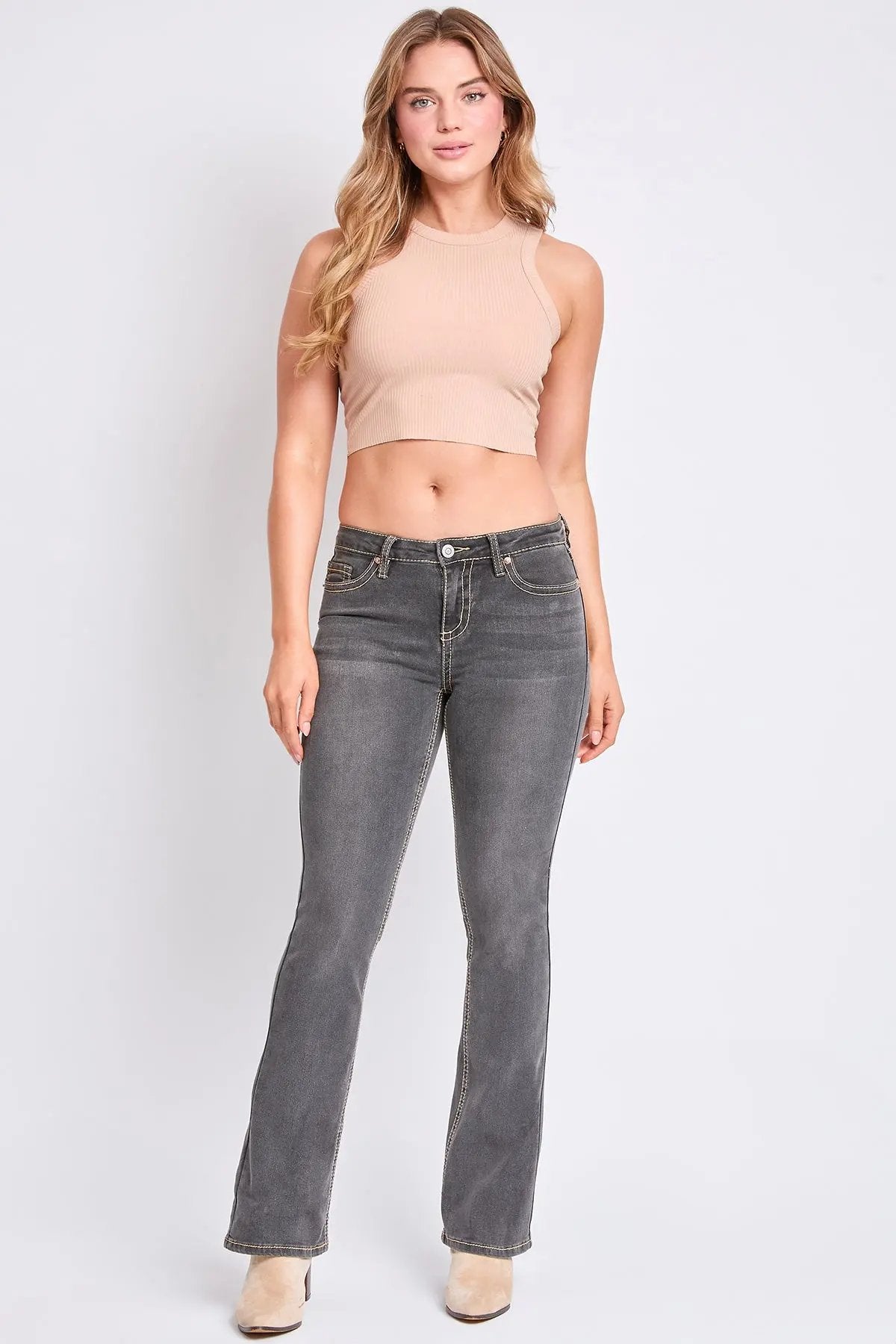 Women's Mid Rise Heavy Stitch Embroidered Bootcut Jeans YMI JEANS