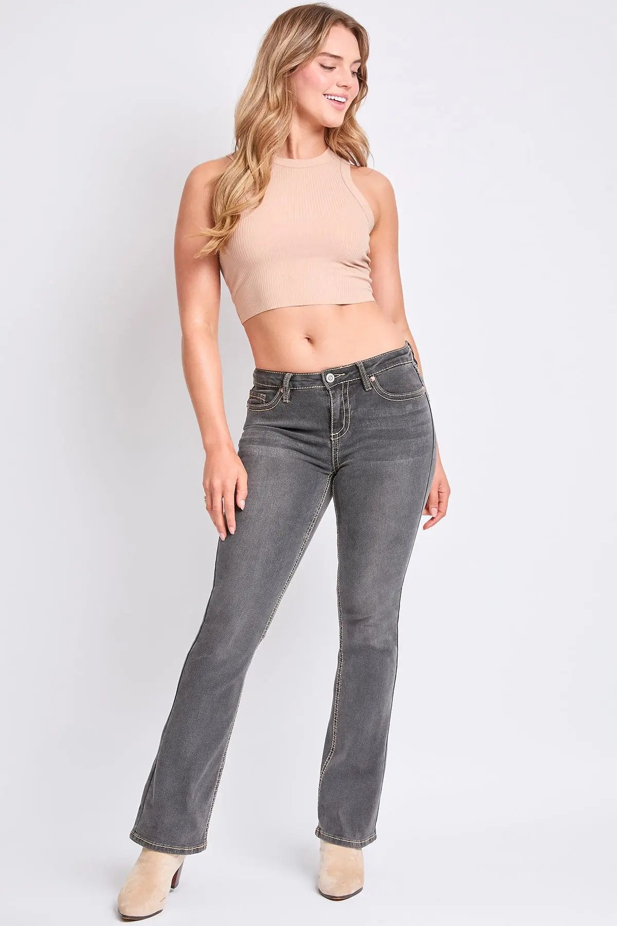 Women's Mid Rise Heavy Stitch Embroidered Bootcut Jeans YMI JEANS