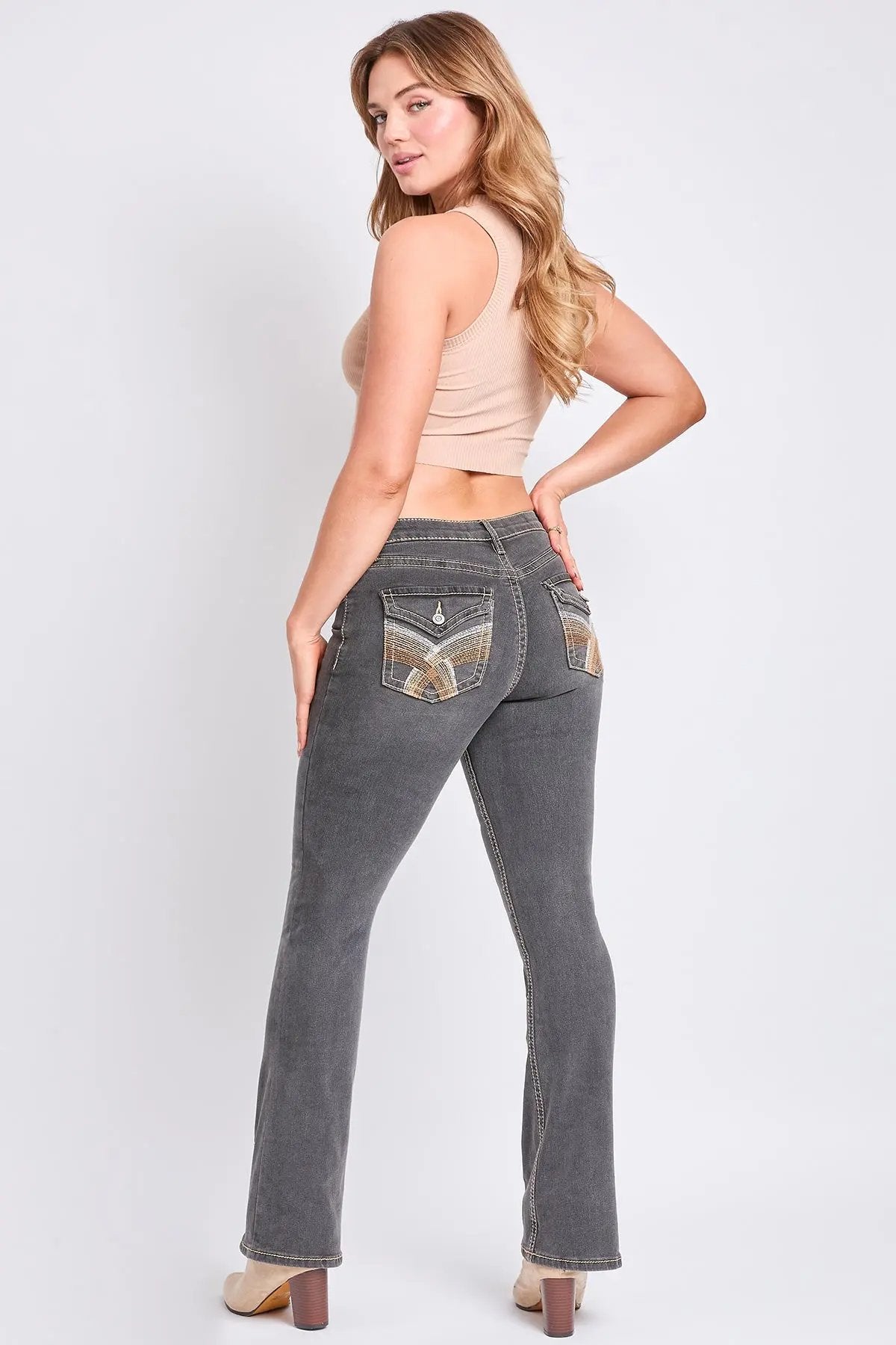 Women's Mid Rise Heavy Stitch Embroidered Bootcut Jeans YMI JEANS