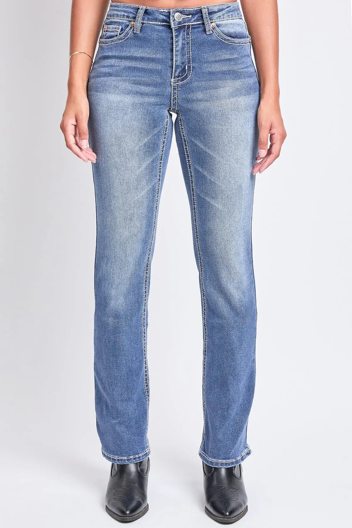 Women's Mid Rise Studded Fleur De Lis Bootcut Jeans YMI JEANS