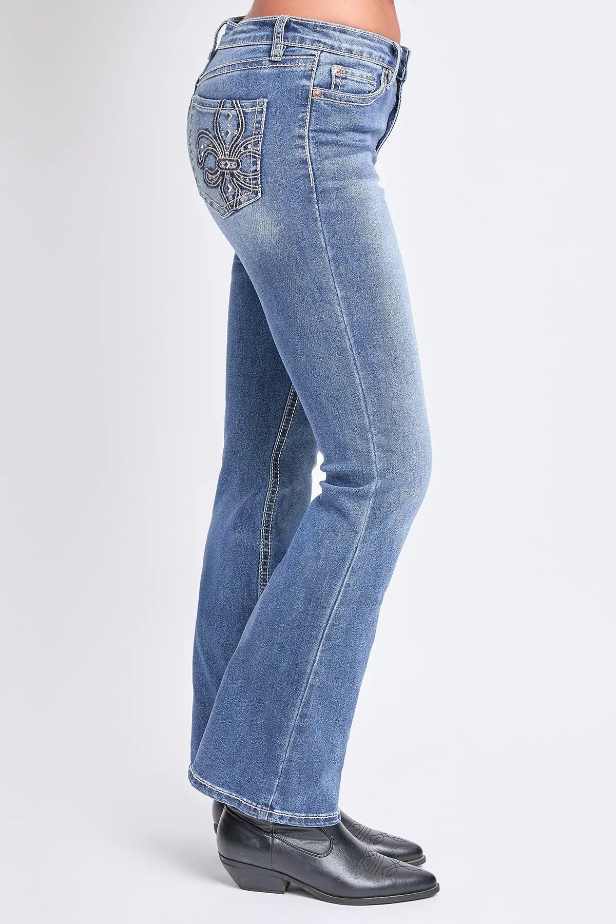 Women's Mid Rise Studded Fleur De Lis Bootcut Jeans YMI JEANS