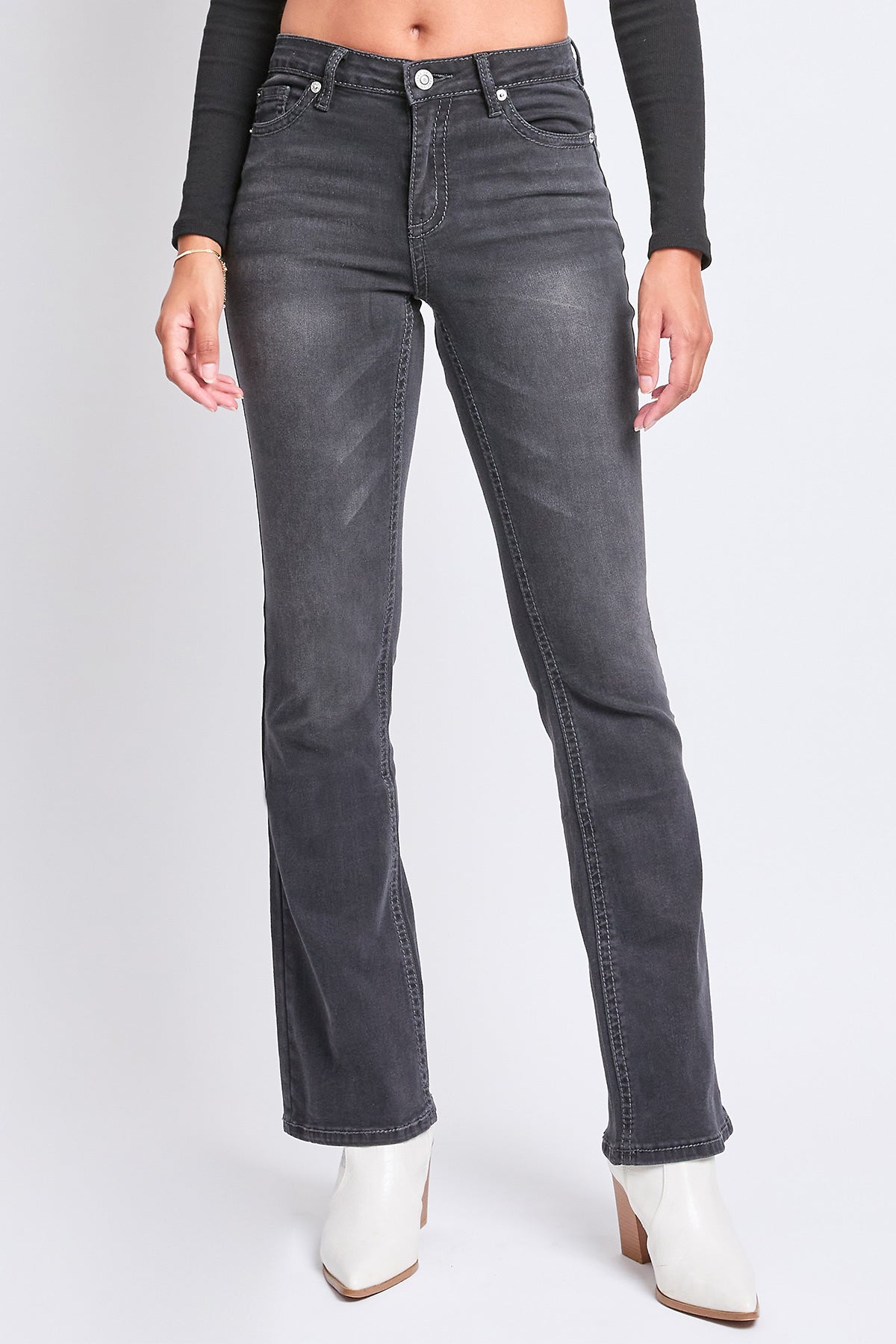 Women's Mid Rise Studded Fleur De Lis Bootcut Jeans YMI JEANS