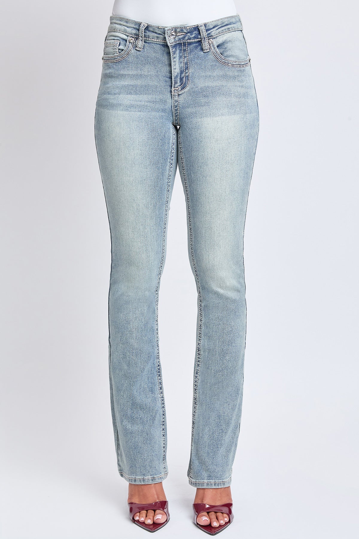 Women's Mid Rise Heavy Stitch Bootcut Loop Studded Jeans YMI JEANS