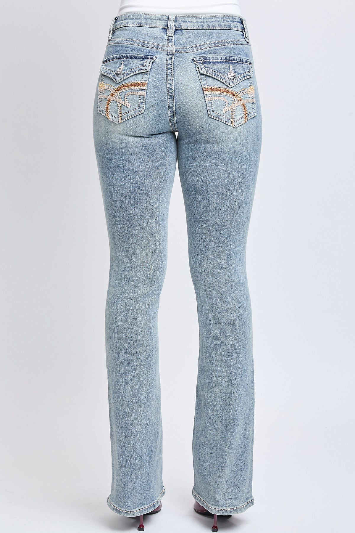 Women's Mid Rise Heavy Stitch Bootcut Loop Studded Jeans YMI JEANS