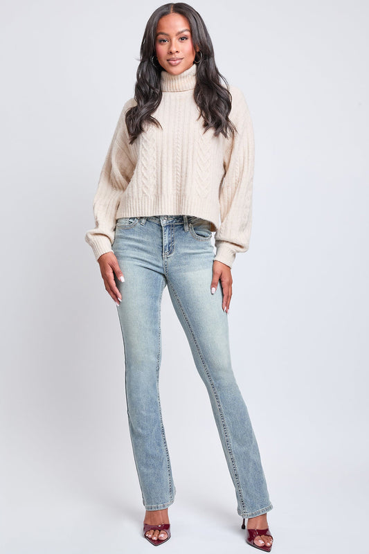 Women's Mid Rise Heavy Stitch Bootcut Loop Studded Jeans YMI JEANS