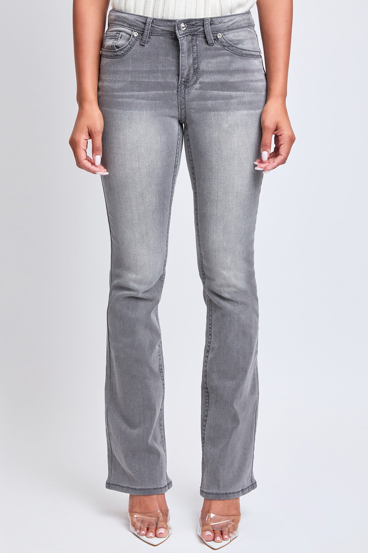 Women's Mid Rise Heavy Stitch Bootcut Loop Studded Jeans YMI JEANS